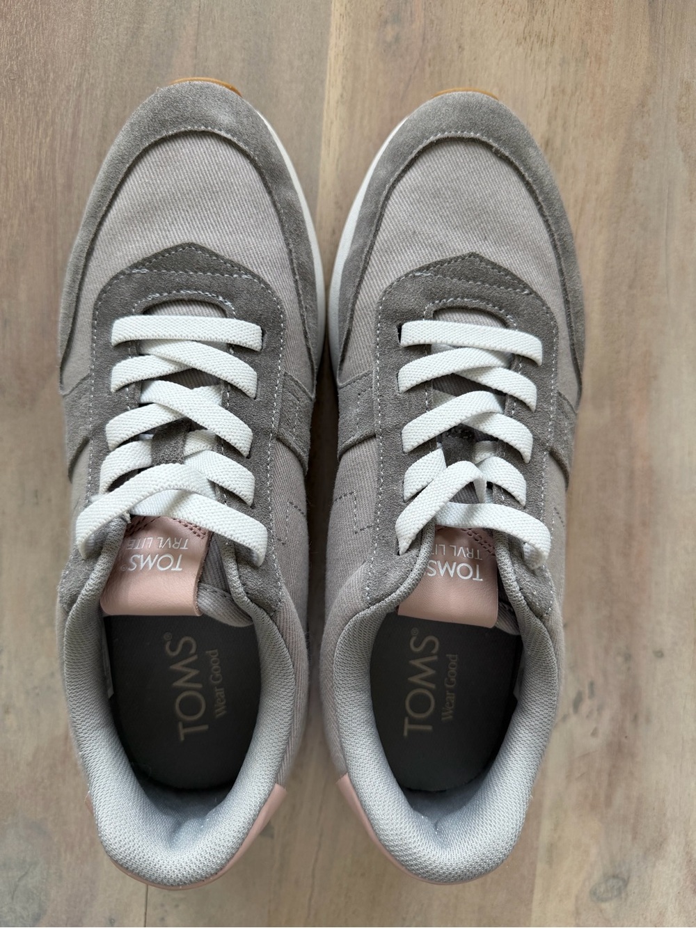 TOMS Women’s Gray Suede & Canvas Sneakers with Light Pink Accents Worn Once